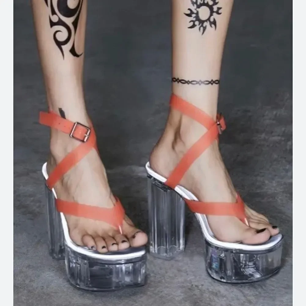 Dollskill darker waves kick drum platform‎ heels neon orange strappy 6M